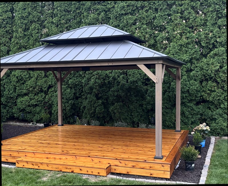 Custom cedar deck built to fit a gazebo kit — Lyon St Woodworking
